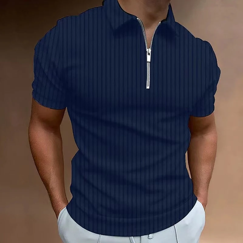 Hommes zip rayé polo couleur unie t - shirt manches courtes chemise Casual Slim Summer 2023 jogging Fitness Jersey