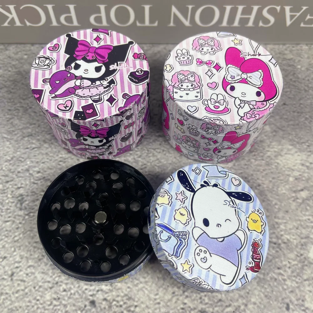 2inch Kuromi Herb Grinder 4-Layers Metal Sanrio Tobacco Manual Grinder Mortar Hello Kity Mill Cigarette Smoking Accessories Gift