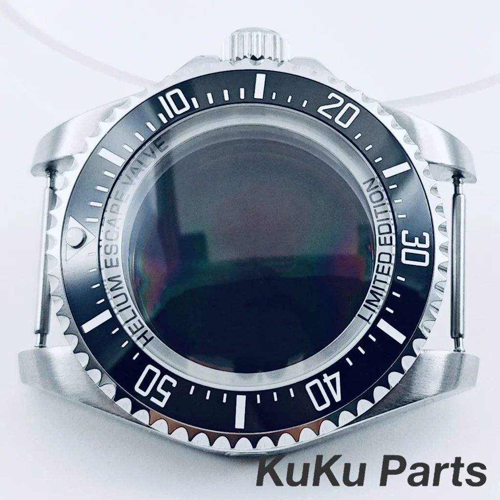 44mm GMT Diving Sapphire Crystal Watch Case Ceramic Bezel Helium Escape Valve Inner Ring For NH34 NH35 NH36 NH38 NH70 Movement
