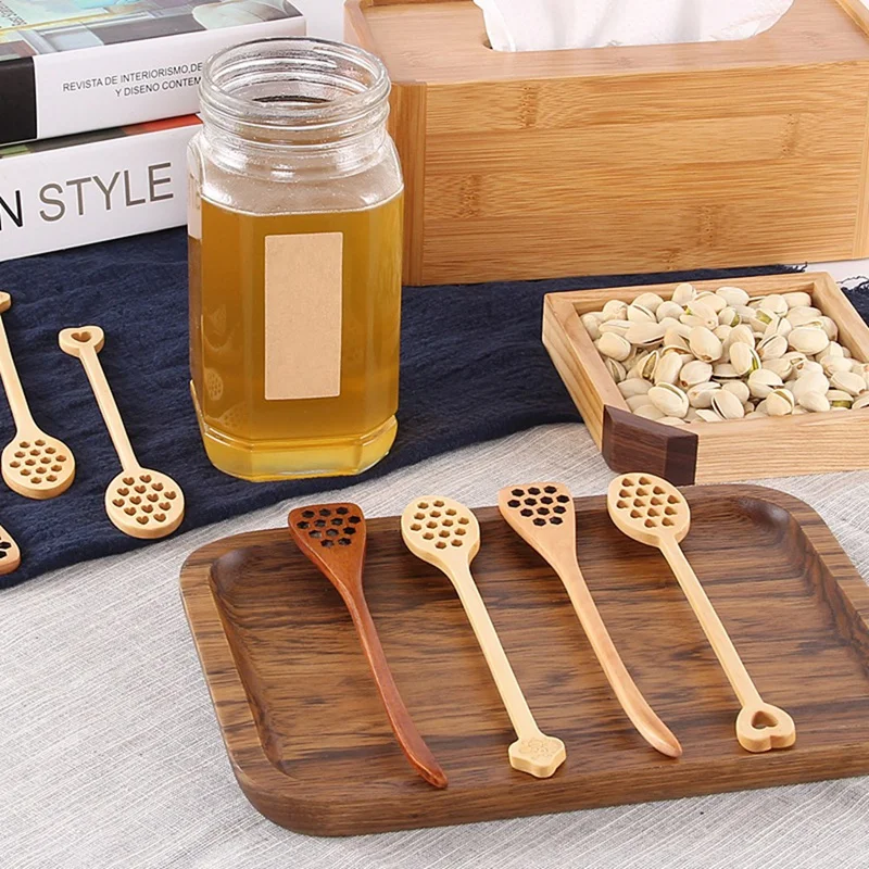 4PCS Wooden Honey Dipper Spoon Honey Dipper Sticks Wooden Honey Stick Honey Dipper Spoon Coffee Spoon Promotion