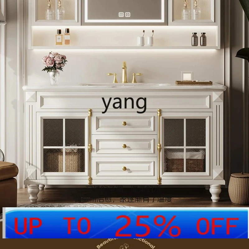 

LTT oak bathroom cabinet combination retro bathroom rock slab integrated washstand floor cabinet