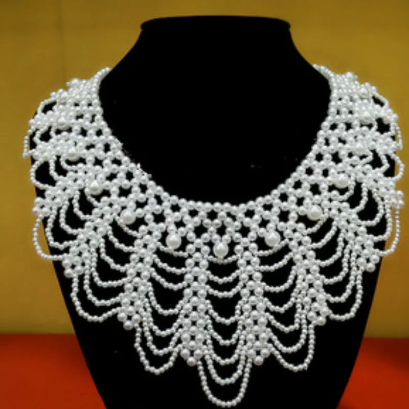 Pearl Beaded Lace Trim Collar Ribbons Women Necklace Wedding Jewelry for Clothes Wedding Dress