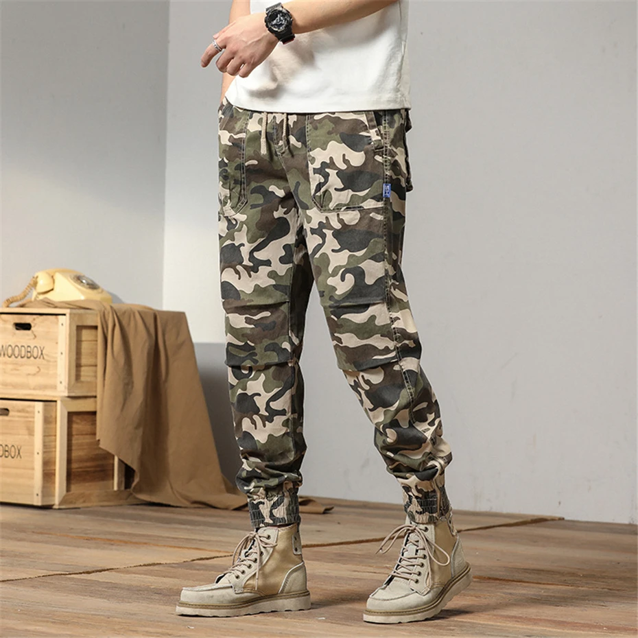 Camo Pants Men Joggers Cargo Pants 2023 New Spring Multiple Pockets Camouflage Trousers Male Elastic Waist Cotton Pants