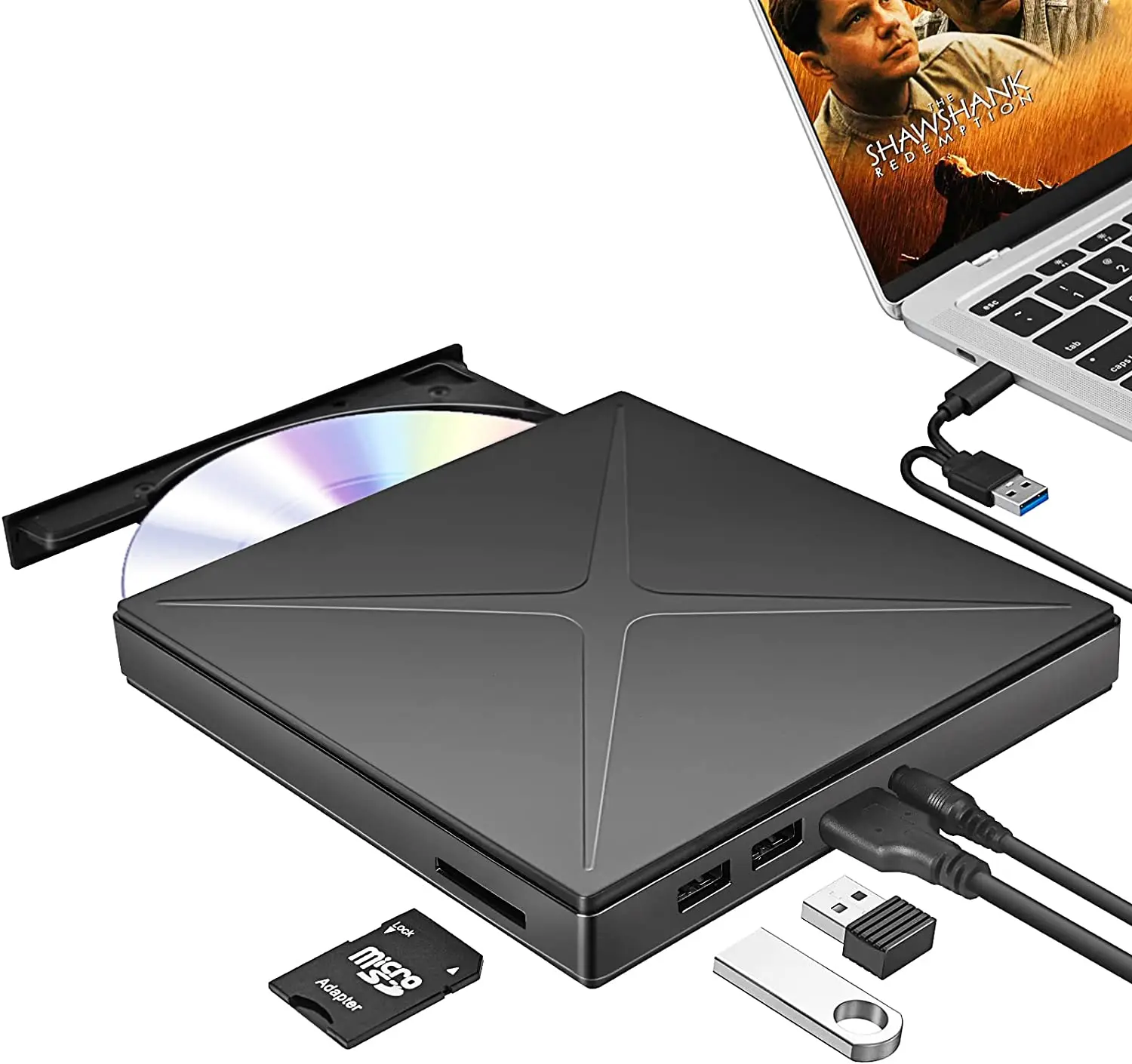 

Внешний оптический привод, USB 3.0, портативный CD DVD +/ RW привод, DVD-плеер для ноутбука, устройство записи компакт-дисков с USB портом, слоты для карт TF/SD