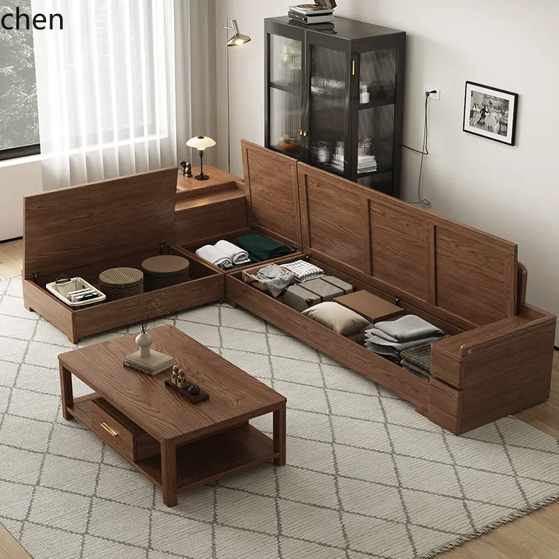 

HYS Solid Wood Sofa Modern Simple Combination Living Room Small Apartment High Box Storage Furniture