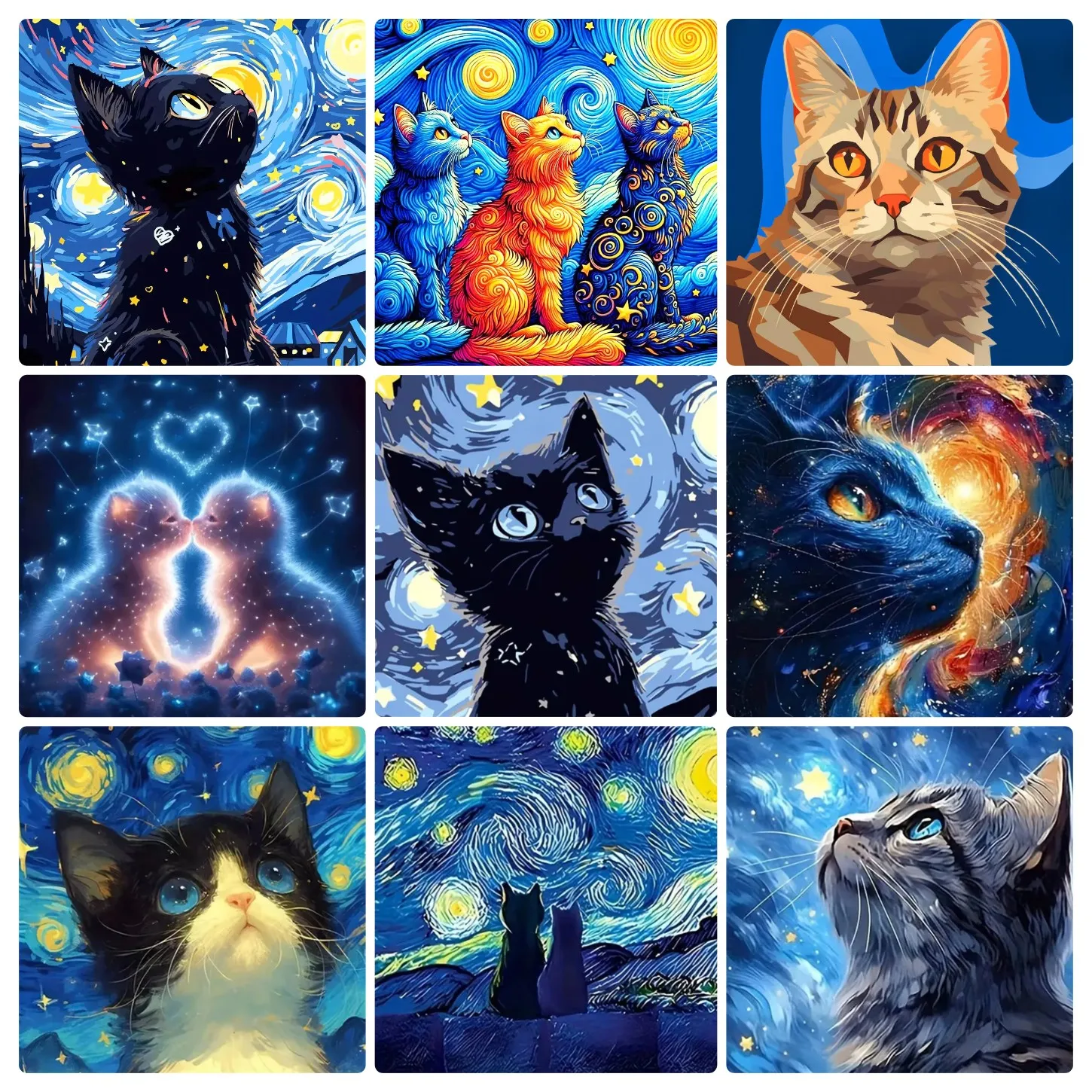 Diy Painting By Numbers Cat Black Animal Pictures on Canvas Starry Sky Hand Paint Kits Europe Art Home Decor
