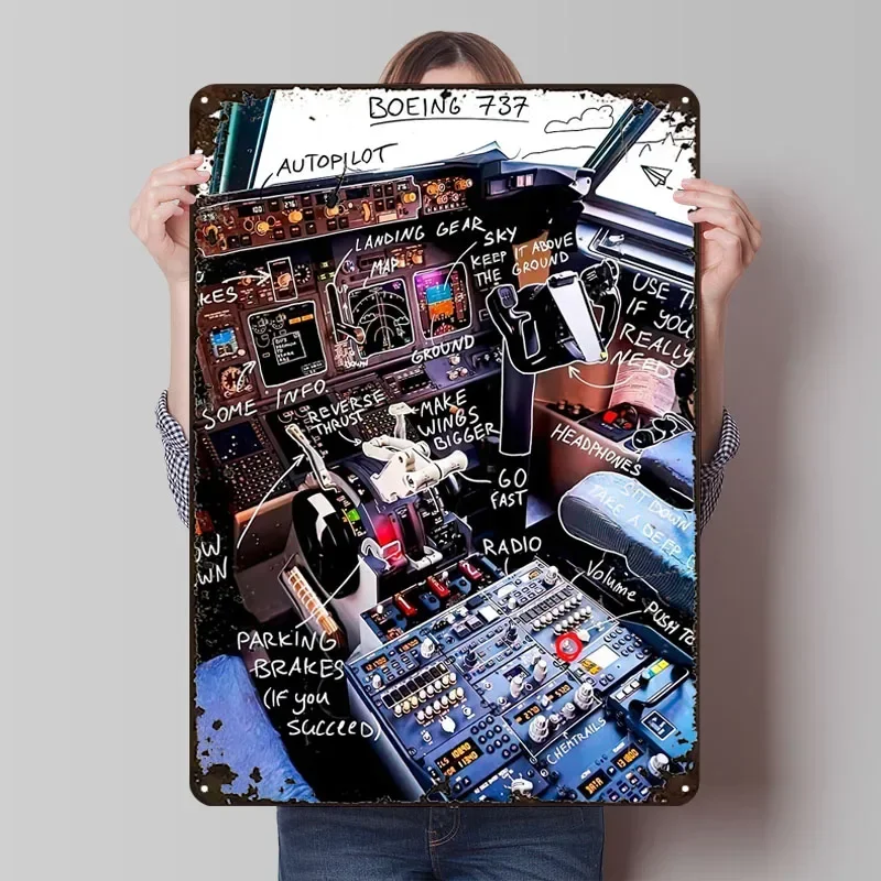 Cockpit Boeing 737 – panneau en fer blanc, affiche d'avion, décoration intérieure Vintage, signes métalliques personnalisés pour décoration murale rétro