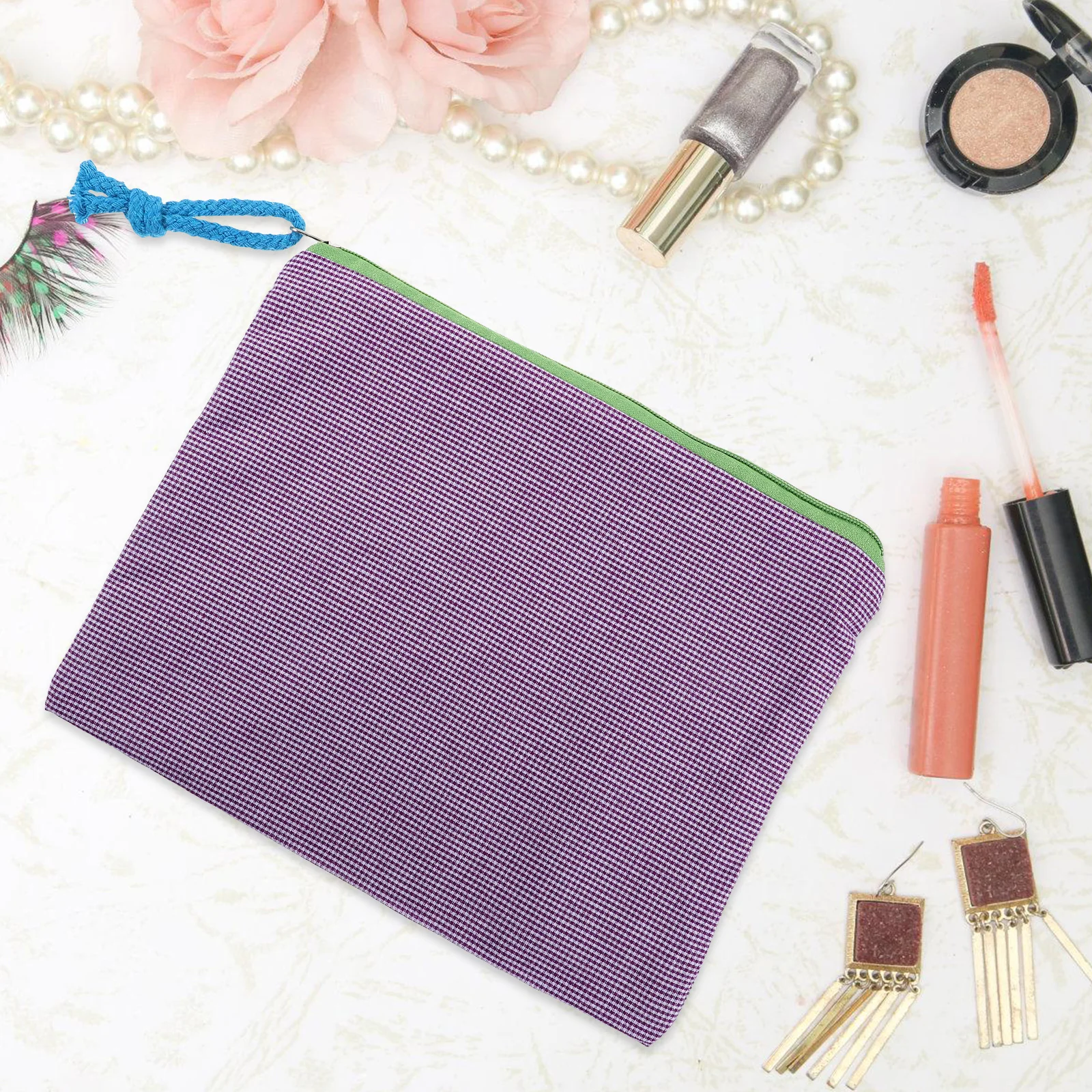 

Portable Makeup Bag Large Capacity Zipper Travel Organizer Bag Grid Pattern Toiletry Pouch Women Makeup Storage