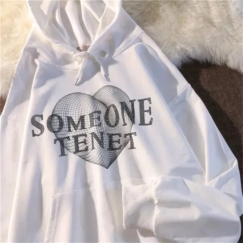 Hooded Cute Hoodies Himegyaru Woman Long Sleeve Stand-Up Plush Vintages Blocking Embroidery Sportswear O Neck Striped Sleeved