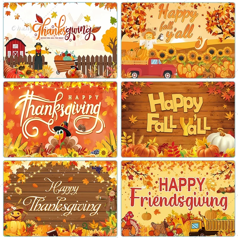 

Fall Harvest Pumpkin Turkey Backdrop Autumn Maple Leaf Farm Thanksgiving Photography Background Birthday Party Decoration Banner