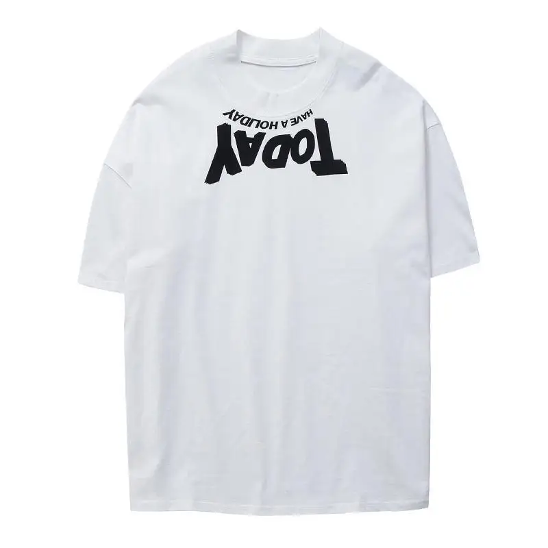 Large men's heavy-duty pure cotton short sleeved T-shirt with summer trendy brand contrasting color letters half sleeved T-shirt