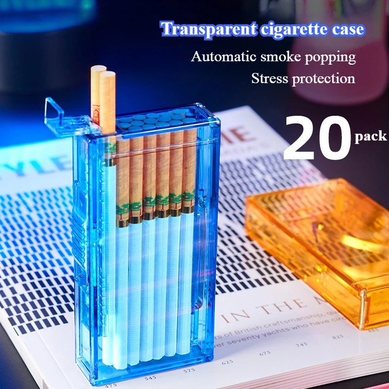 20 Pack Portable Cigarette Case Transparent Cigarette Storage Box Automatic Pop-up Fine Cigarette Box Men's Smoking Accessories