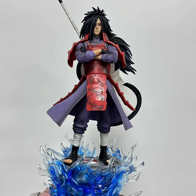 Naruto Uchiha Madara Anime Figures Door God Ban Figurine With Luminous Base Statue 42cm GK Models Collection Children Gifts Toys