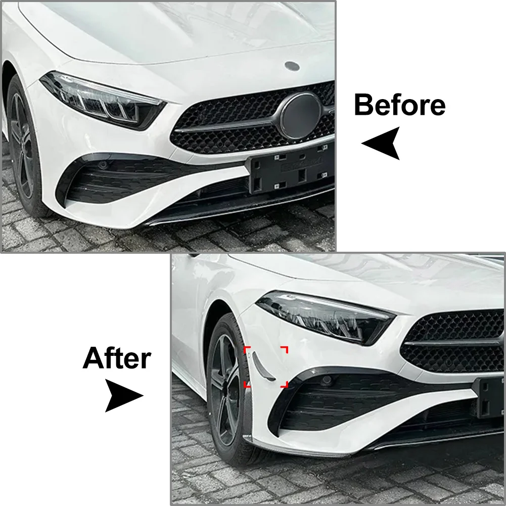 2Pcs Car Front Bumper Lip Splitter Side Spoiler For Mercedes Benz A Class W177 A180 A200 A220 A250 A35 A45AMG LCI 2023-2024