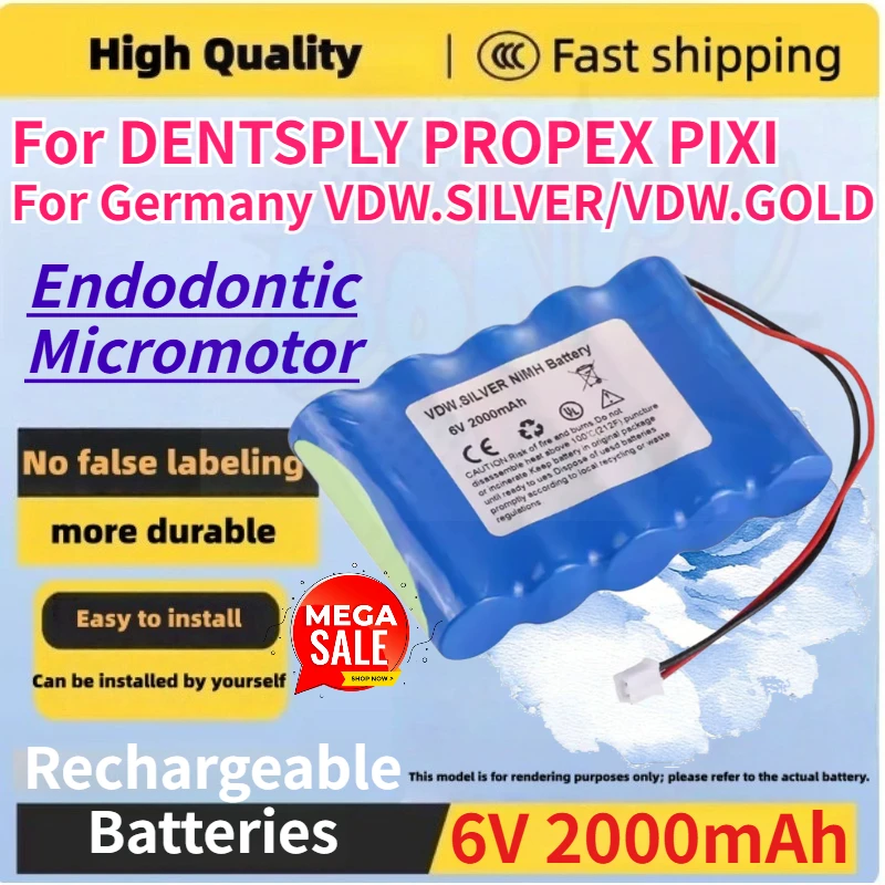6V 2000mAh Endodontic Micromotor Battery for DENTSPLY PROPEX PIXI for Germany VDW.SILVER/VDW.GOLD RECIPROC GP210AAHCB5BMXZ