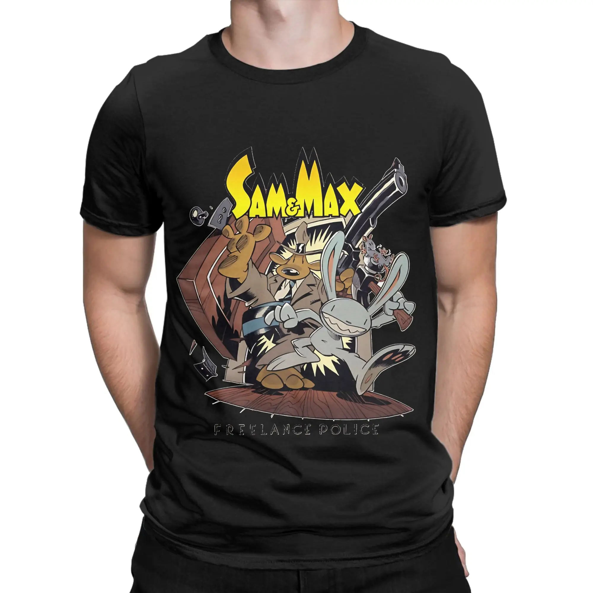 Sam And Max Road give him with all their hearts Essential Funny 100% Cotton T-Shirt Sam And Max Hit the Road Tees Tops For Men