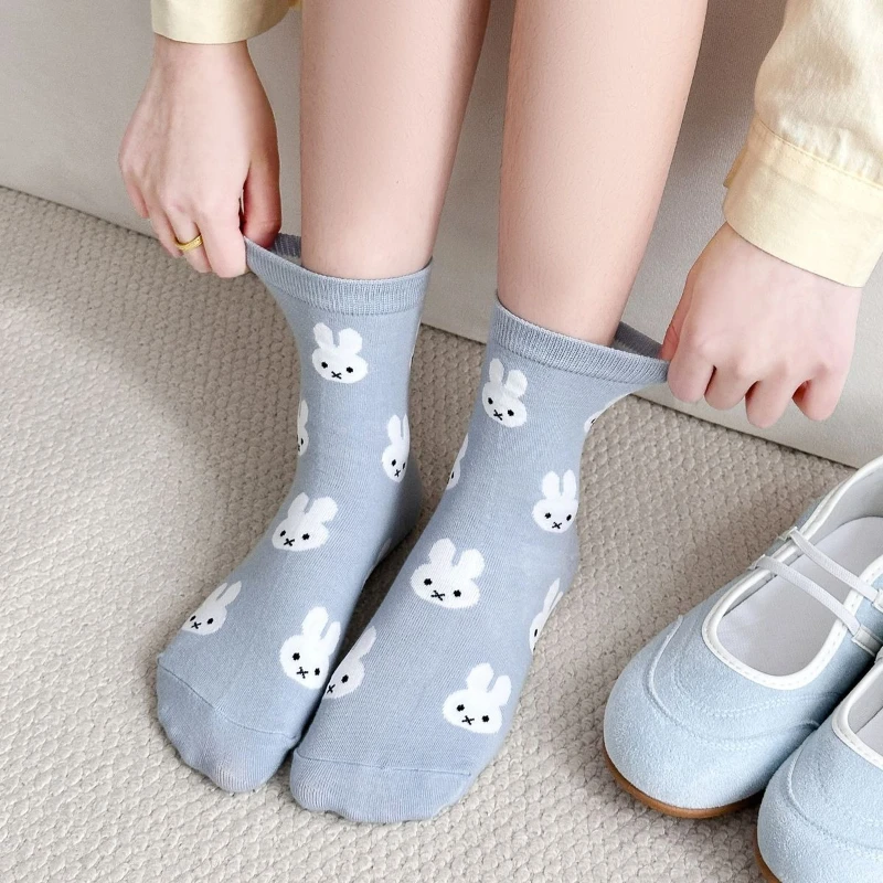 Cartoon Kawaii Miffy Mid-calf Socks Leisure Autumn and Winter Absorb Sweat Breathable Anti-odor Soft Wear-resistant Good Looks