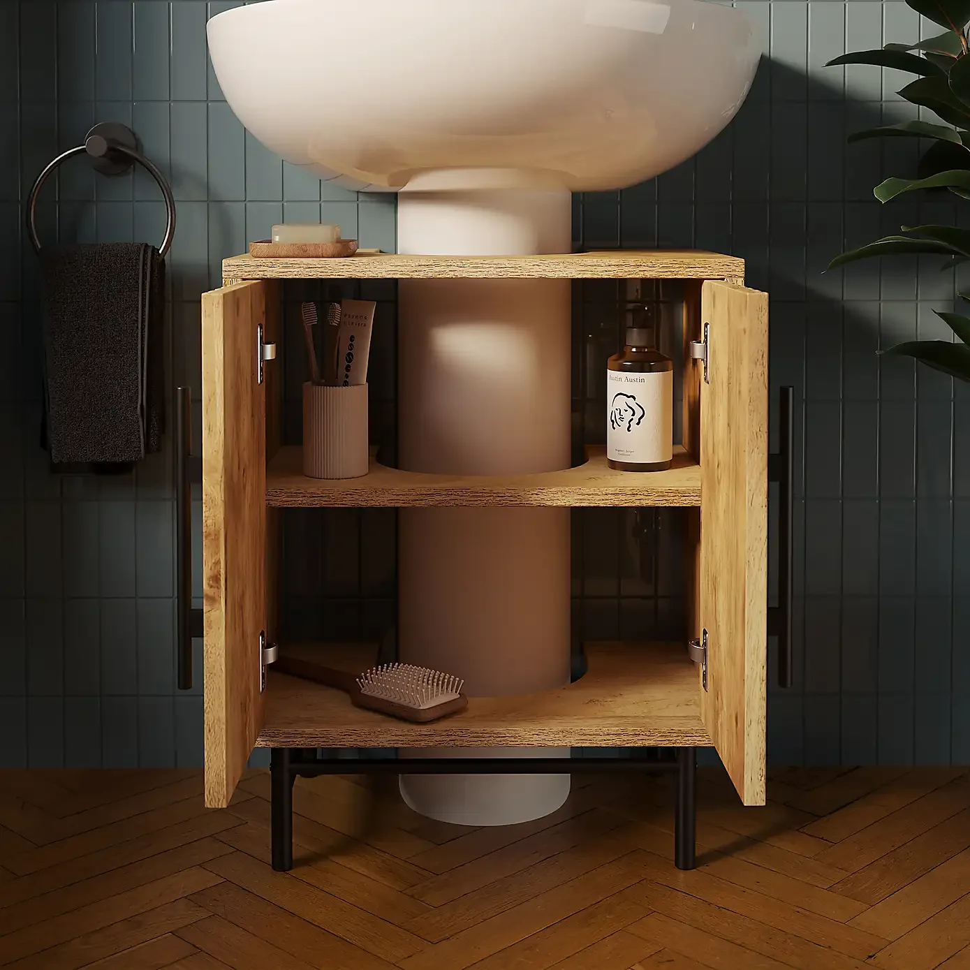 !@Combohome Modern Integrated Top and Sink Wood Eco-Friendly Durable Floor Standing Black Bathroom