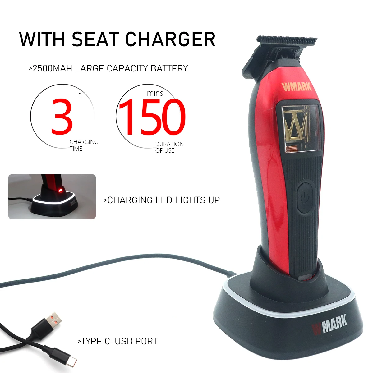 WMARK NG-XT1 Men's Hair Clippers,Magnetic Vector Motor Trimmer Microchipped Magnetic Motor with Interchangeable Lids,3 Guards