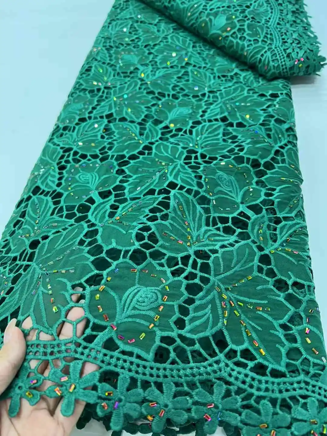 

New Arrival African White Guipure Cord Lace Fabric High Quality Water Soluble Lace Fabric Nigerian Mesh For Woman Dress SZ639