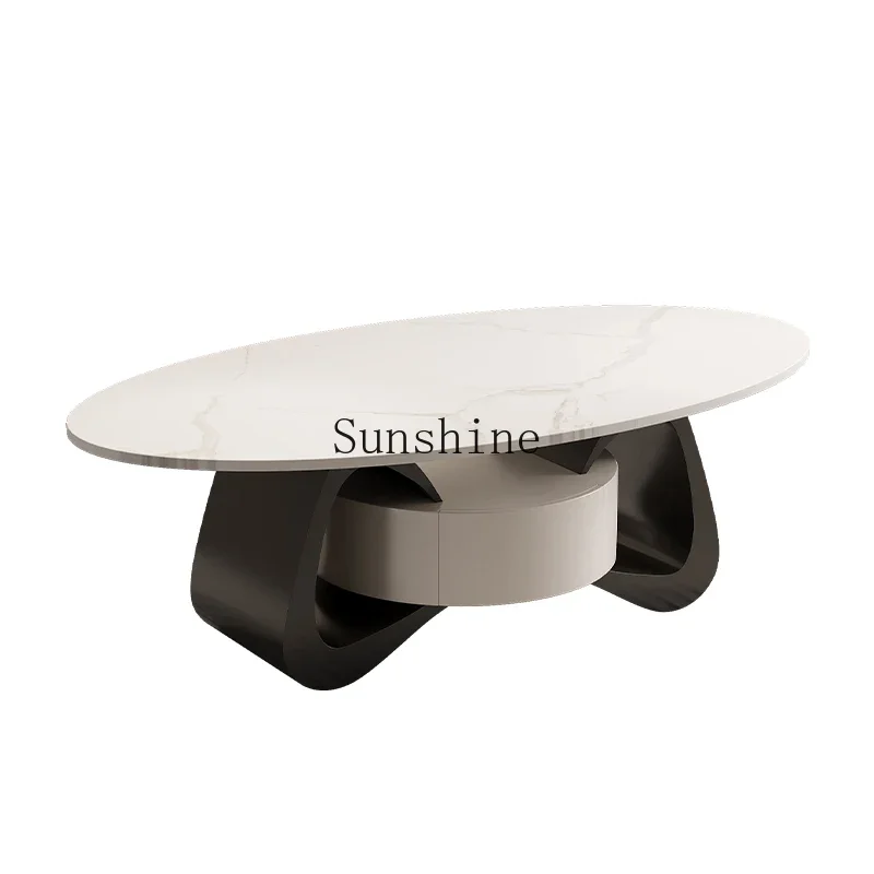

Light luxury rock slab modern simple living room Italian storage oval combination coffee table table