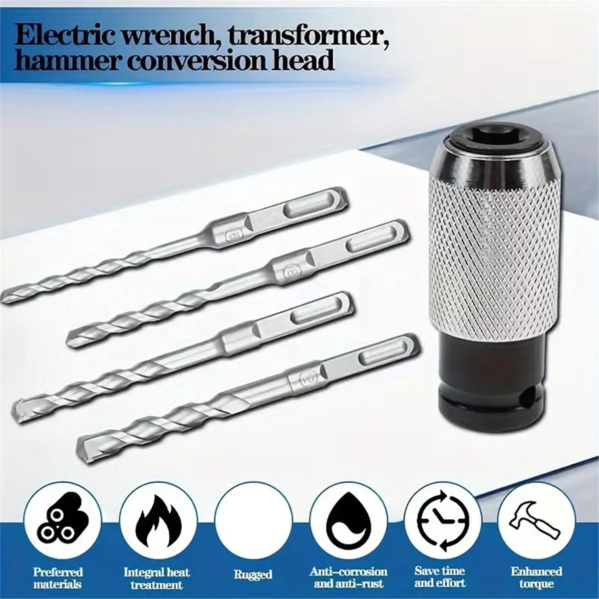 

AA91 Rotary Hammer Adapter with Impact Drill Bits Set, Electric Hammer to Drill Converter - Adapter + 4PCS Drills
