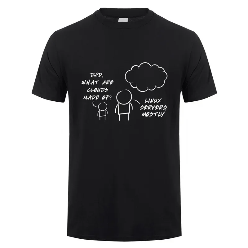 Linux servers Mostly Cloud Summer Short Sleeve Cotton Computer Programmer funny men clothing manga heavyweight style lnformal