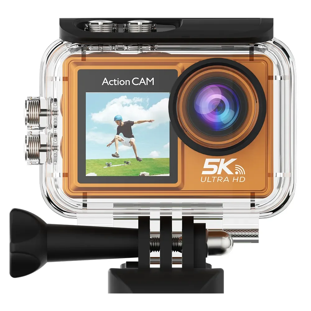 5K Action Camera Dual IPS Touch LCD DVR EIS 170° 30M Waterproof 5X Zoom Sport Camera With Wireless Mic&Remote Control