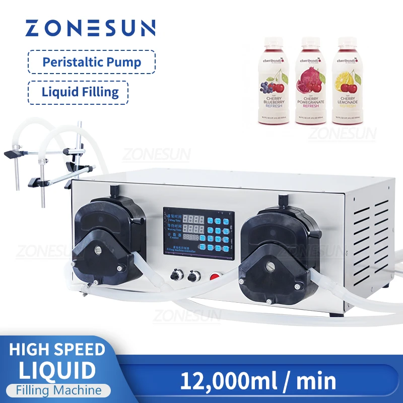 

ZONESUN ZS-YTPPR2 Liquid Filling Machine 2 heads High Flowing Rate Peristaltic Pump Low Viscous Glue Salad Oil Packaging Line