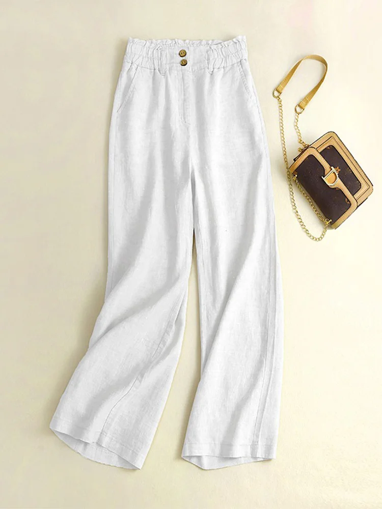 Casual Wide Leg Cotton Linen Trousers High Waist Straight Cut Long Pants for Women Artistic Commute Style Summer Season