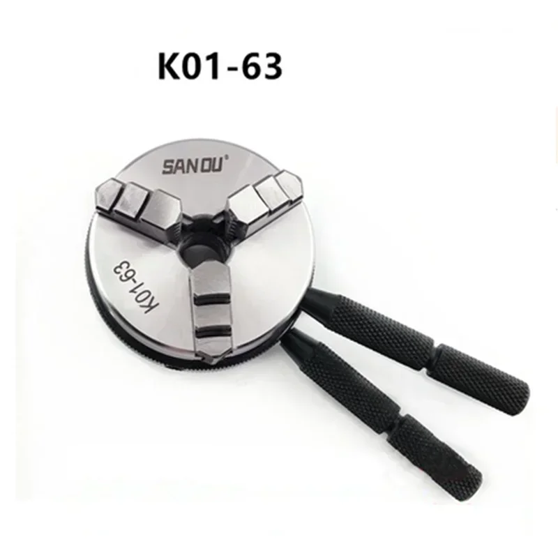 

SAN OU K01-63 63mm Lathe Mini Chuck 3 Jaws Woodworking Hand Chuck with Mounting Thread Screw Rod Self-Centering Lathe Chuck Tool