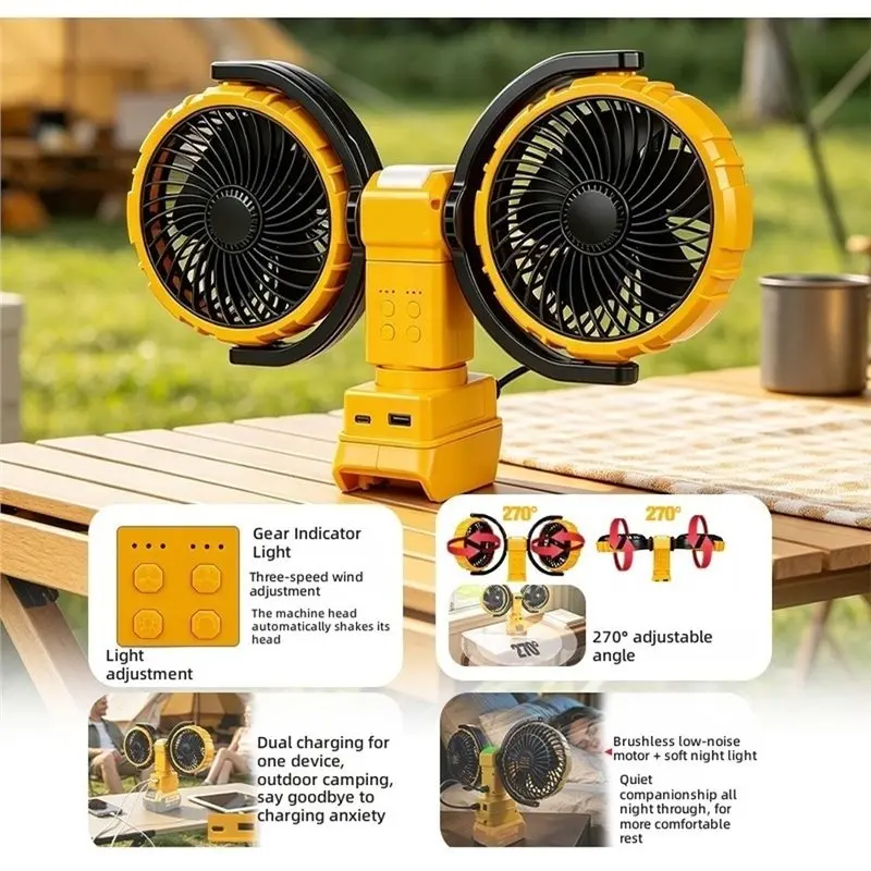 A006-Outdoor Camping Fan Table 3 Speed Adjustable Portable Air Circulator For Dewalt 20V Battery Pin Support