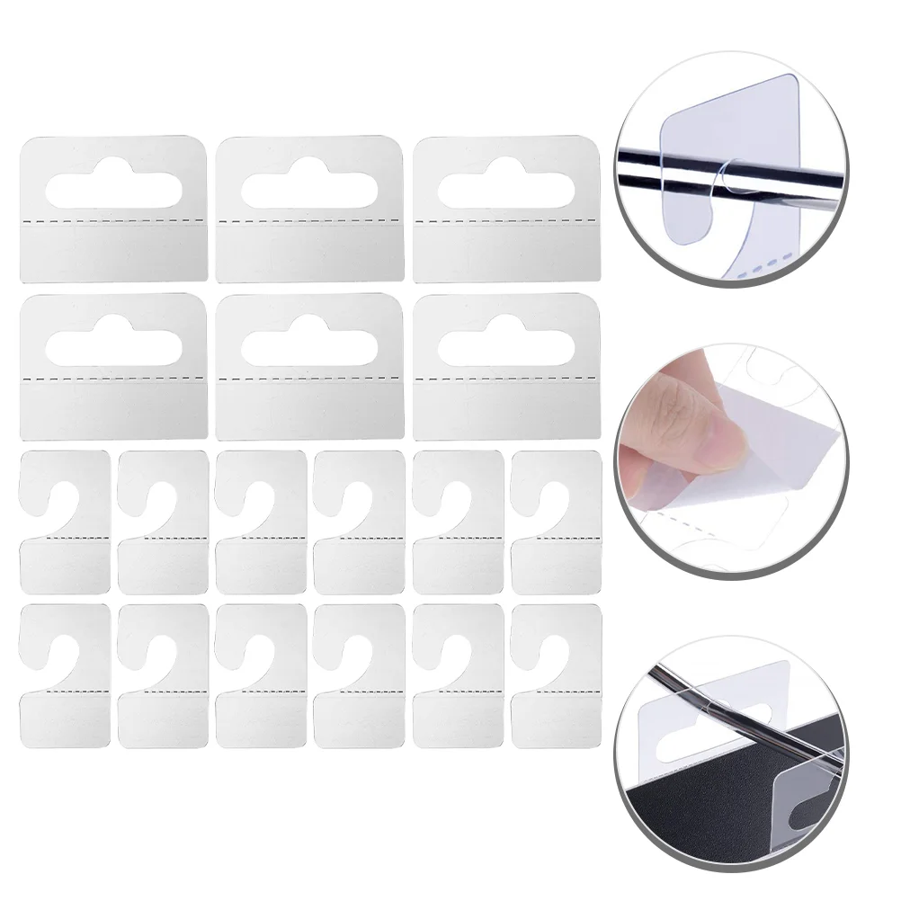 

200 Pcs Clear PVC Hanging Labels Sticker Hooks Retail Display Pegboard Tabs Space Saving Foldable Plastic Hooks for Home Office