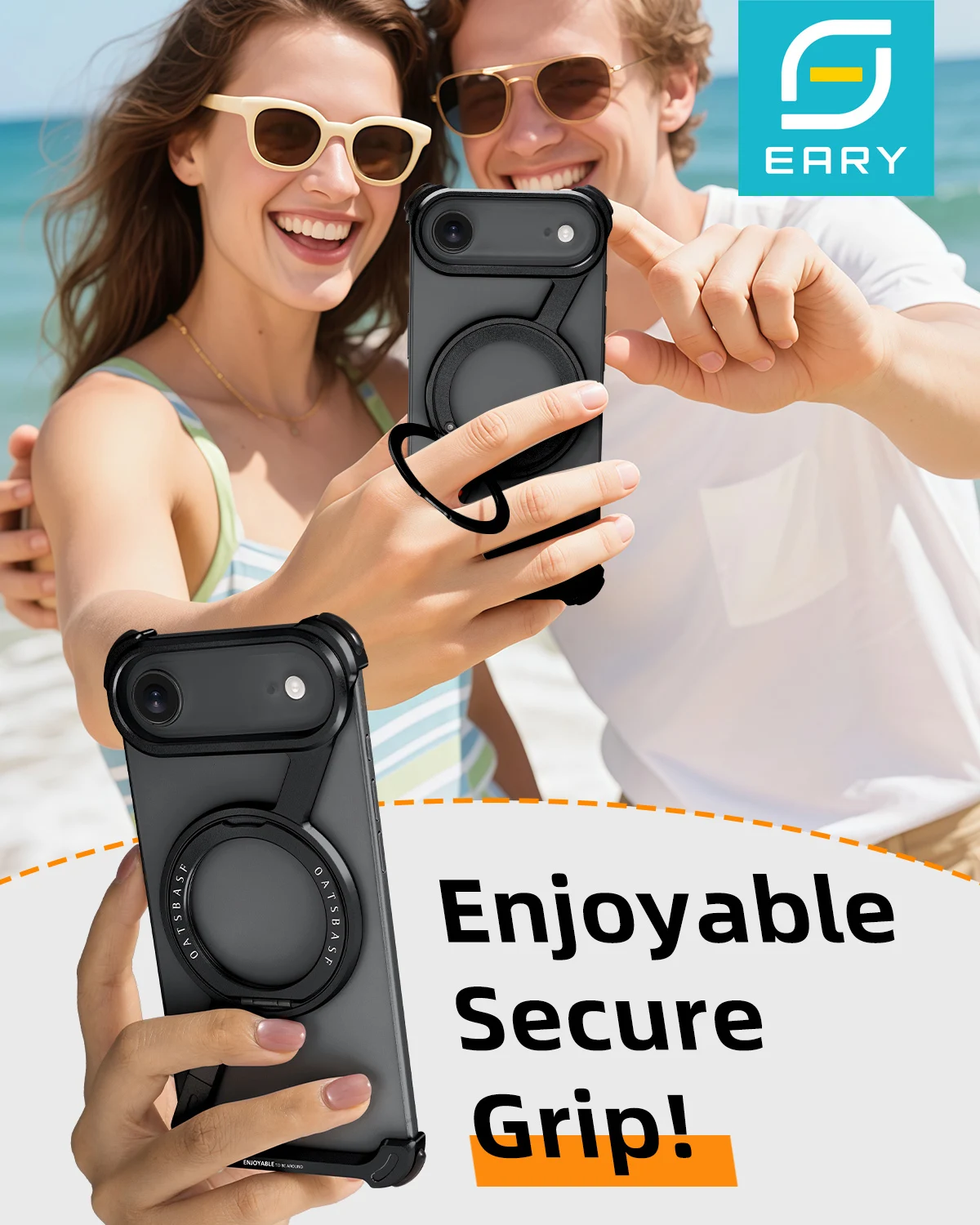 

Минималистичный чехол для телефона Eary для iPhone 17, Air Magsafe с 360° ° Вращающаяся магнитная кольцевая подставка, алюминиевая безрамная крышка бампера