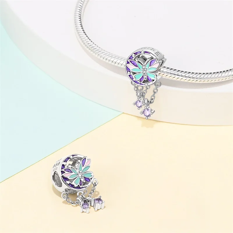 100% 925 Silver Colorful Bloosom Bird Butterfly Charms Beads For Pan Original Bracelet Diy High End Jewelry Making Gift