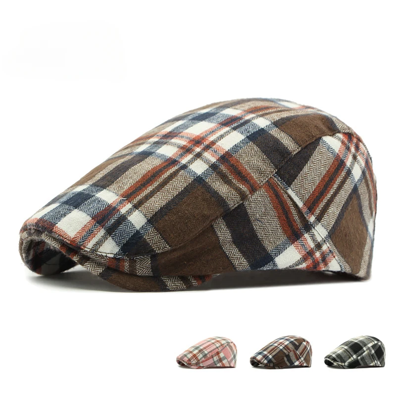 

Classic Retro Plaid Beret Women's Spring New Sunscreen Cap Casual Painter Hat Plaid Forward Hat Men