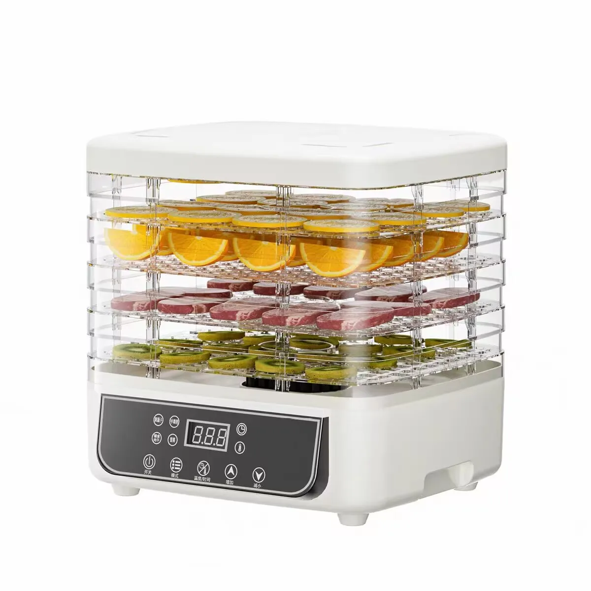 5단 투명 식품 탈수기, 조절 가능한 타이머 및 온도, BPA 프리 – 과일/허브/저키용, 작고 조용한 에너지 절약형