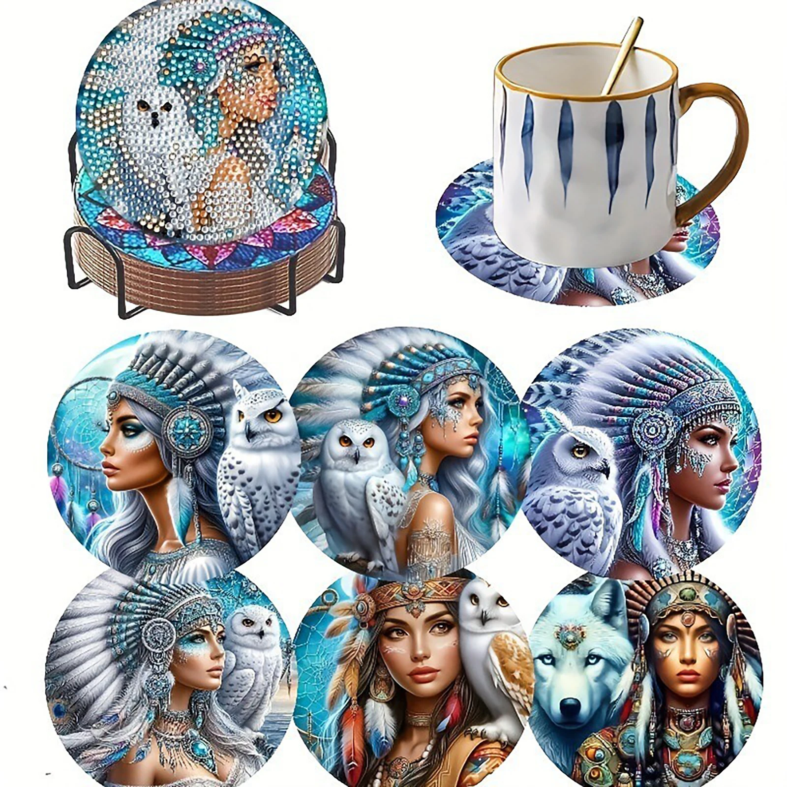 Hot Selling Multi-Style Rhinestone Studded Coaster Slip Resistant Coasters with Holder DIY Souvenirs Gift Ornament