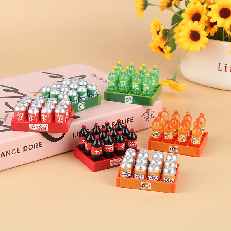 1Set 1:12 Dollhouse Miniature Simulation Soda Drink Plus Tray Model DIY Accessories Toys