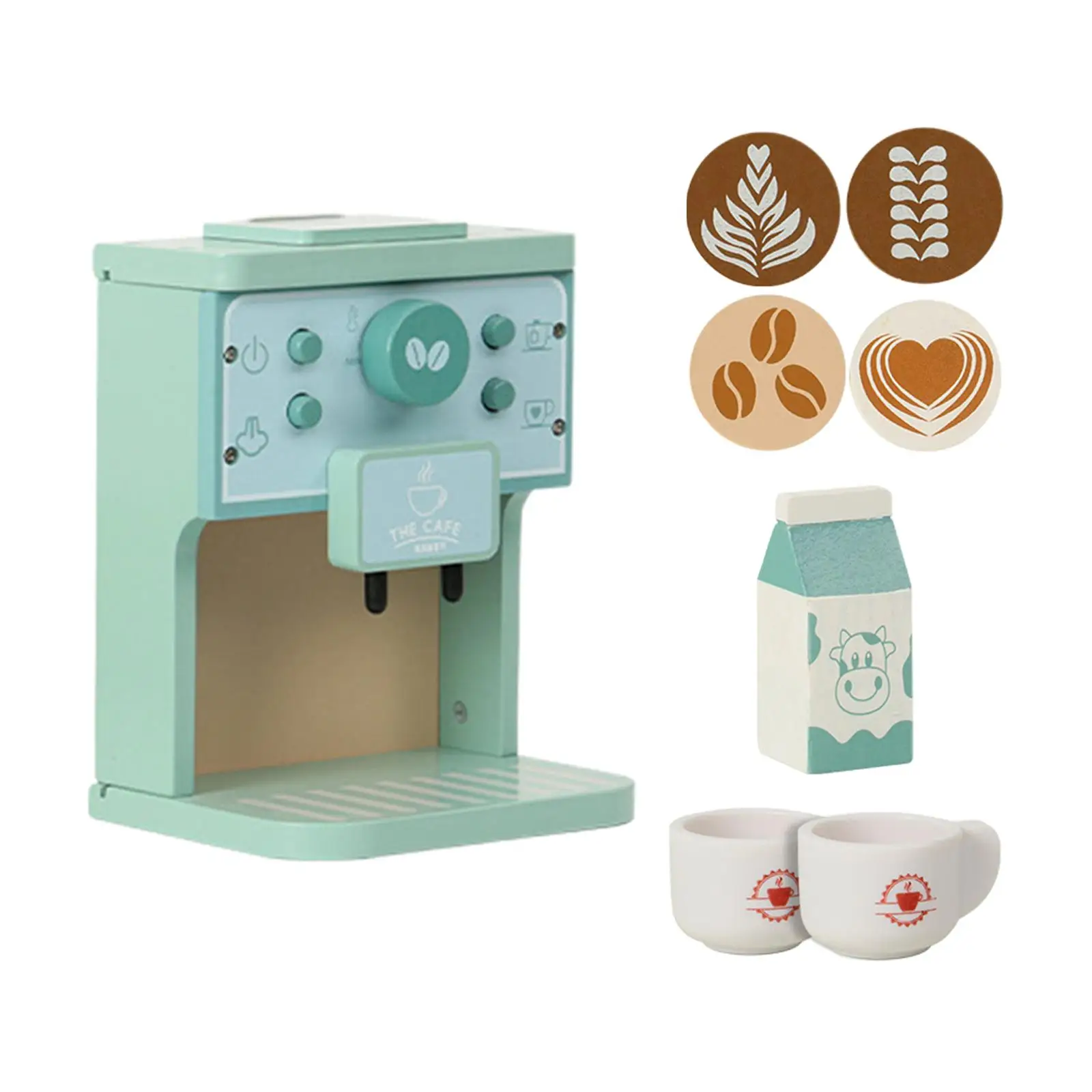 8x เด็กของเล่นไม้ชุดเครื่องชงกาแฟ,ESPRESSO Machine Playset,แกล้งทําเป็นเล่นอุปกรณ์ครัว