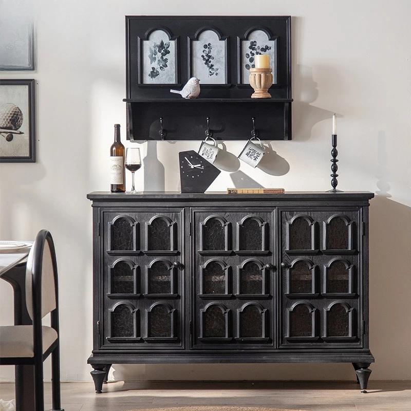 Court style black cabinet vintage restaurant decoration second hand coffee solid wood tea