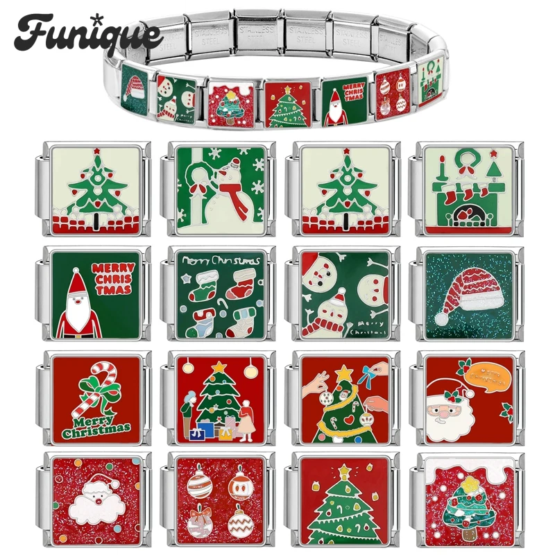 Fashion Christmas Bracelet Santa Snowman Candy Italian Charm Links Fit 9mm Bracelet Stainless Steel DIY Jewelry Making Wholesale