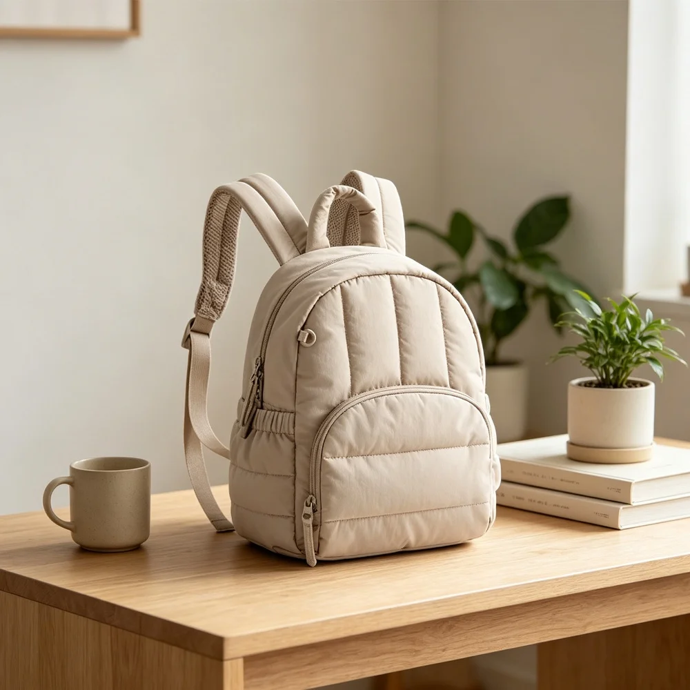 Women Simple Laptop Multi-Compartment Water- Quilted Rucksack Fluffy Shoulder Straps Commute Work Backpacks