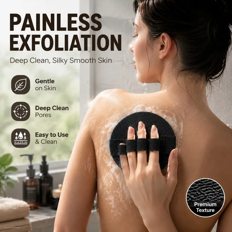 Household Round Black Painless Rubbing Towel Strong Mud Removal Non Hurt Skin Exfoliating Bath Back Cleaning Tool for Men Women