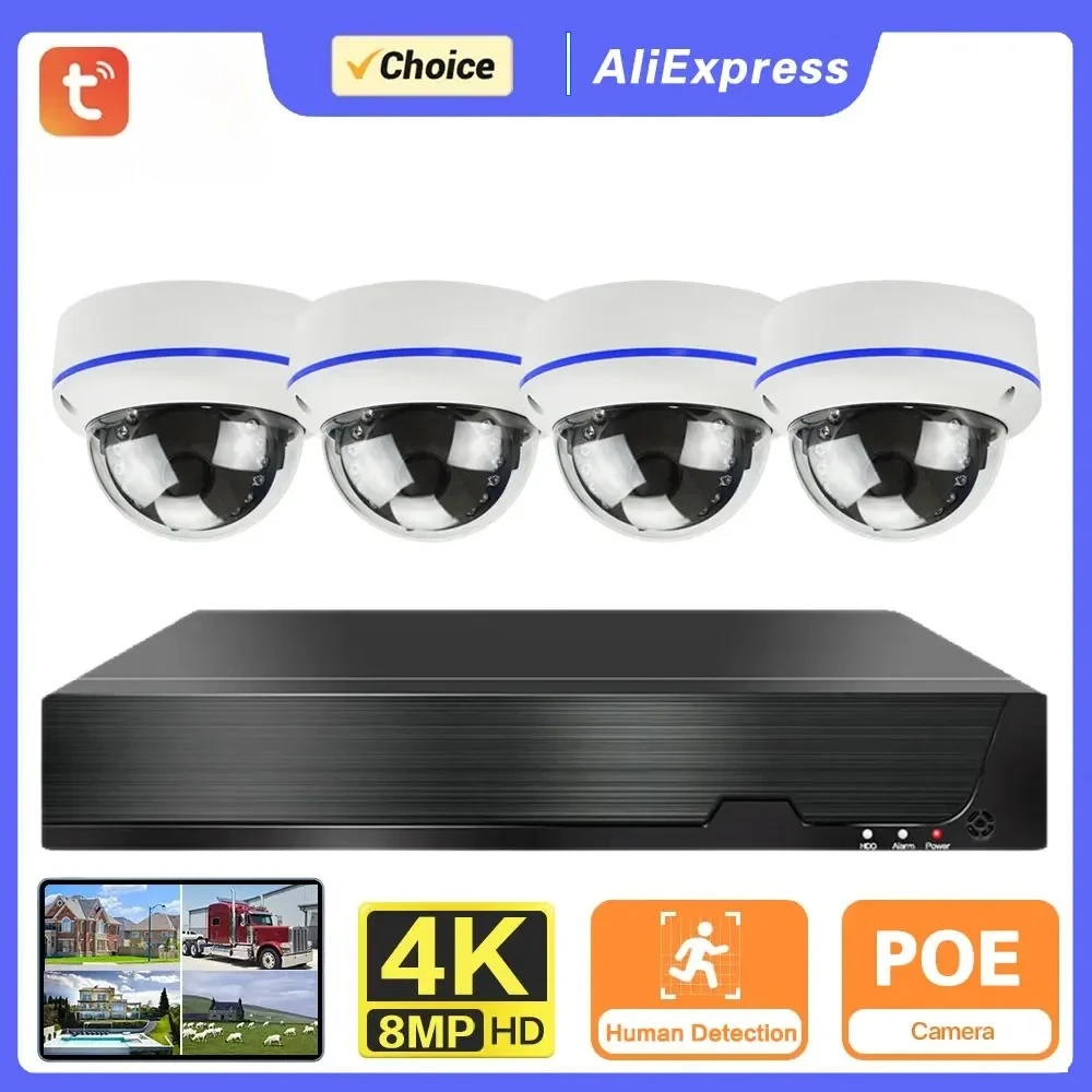 

Комплект видеонаблюдения Tuya 8MP 4K CCTV, 4-канальный POE NVR комплект, уличная водонепроницаемая POE купольная камера, система безопасности, набор из 8 камер, Smart Life