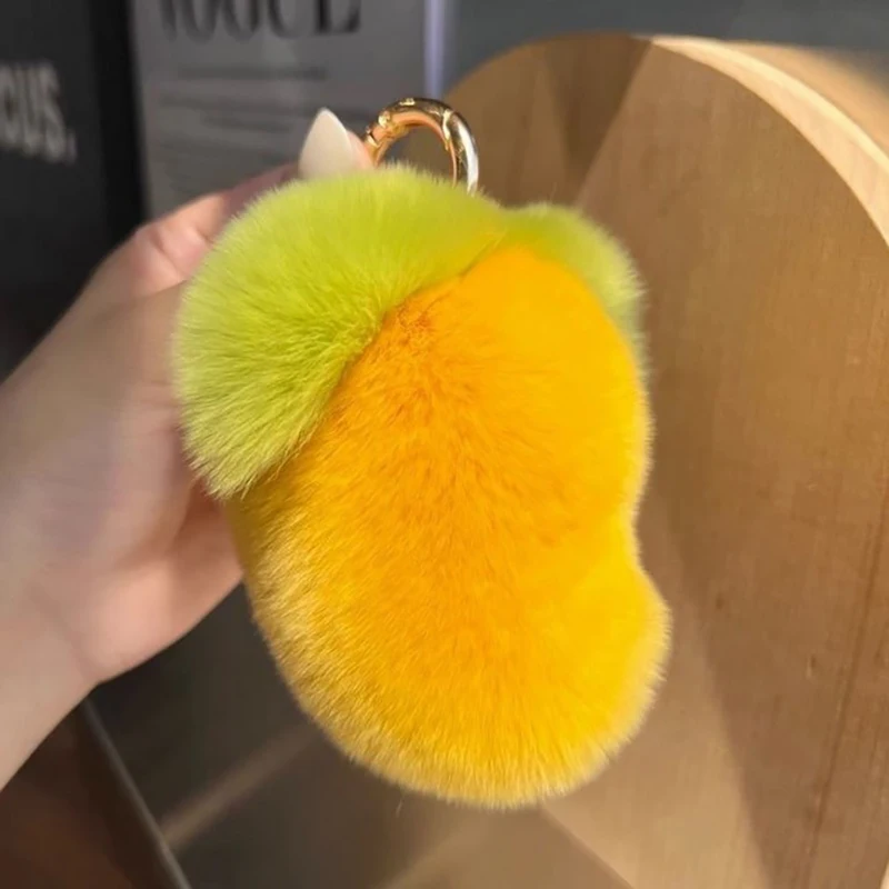 Cute Sweet Mango Real Rex Rabbit Fur portachiavi peluche Ball Toy borsa da donna ornamenti di fascino portachiavi per auto anello in metallo ciondolo regalo per ragazze