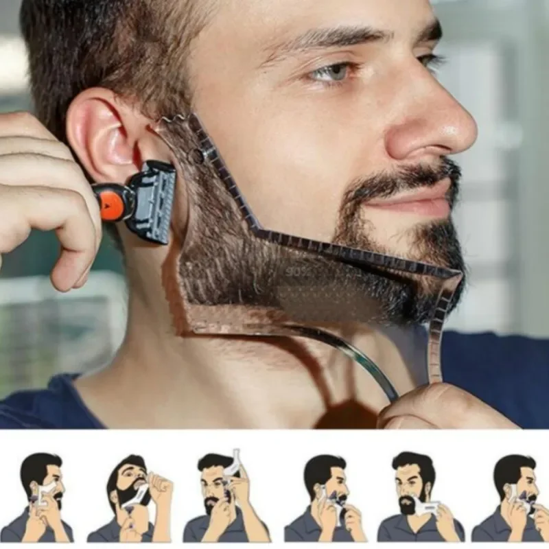 2023  Men Beard Template StylingTool Double Sided Beard Shaping Comb Beauty Tool Shaving Hair Removal Razor Tool for Men