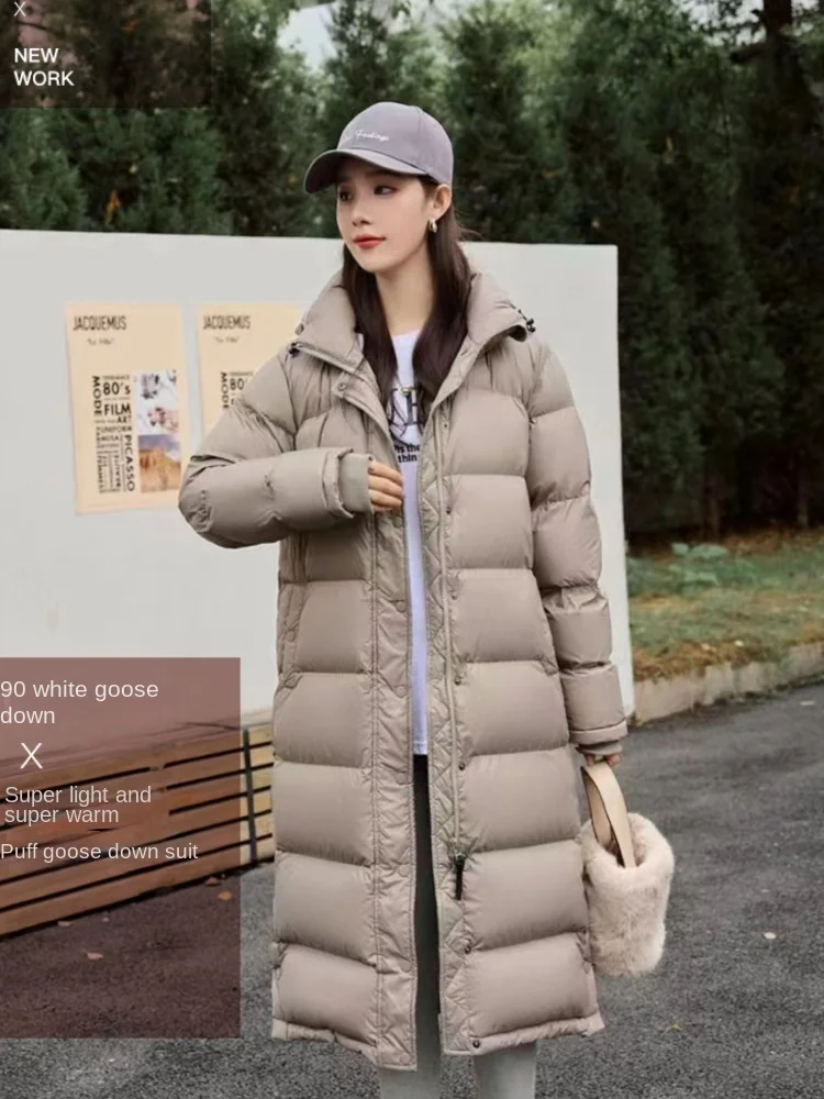 

Winter Warm Coat Light Luxury 90 White Goose Down Down Jacket Hooded Parkas Thickened Fluffy Long Section Warm Bread Clothing