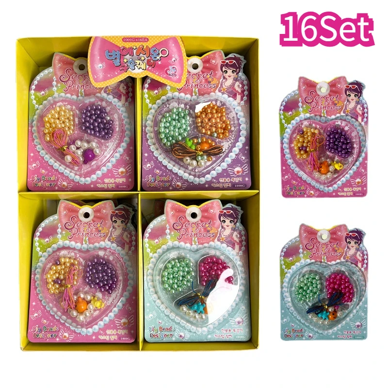 

16 Set Kids Beads Set For Jewelry Making DIY Beaded Bracelet Necklace Accessories Kit Cute Hreat Beads For Making Jewelry