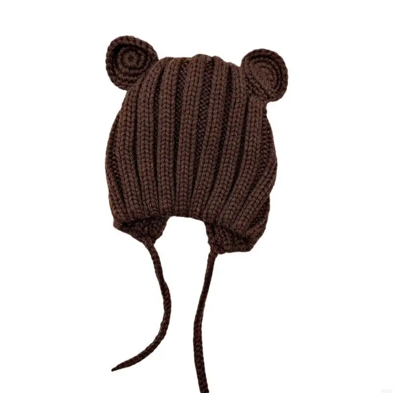 

95AE Newborn Infants Autumn Winter Warm Baby Beanie Cap Ear for Protection Solid Color Hat